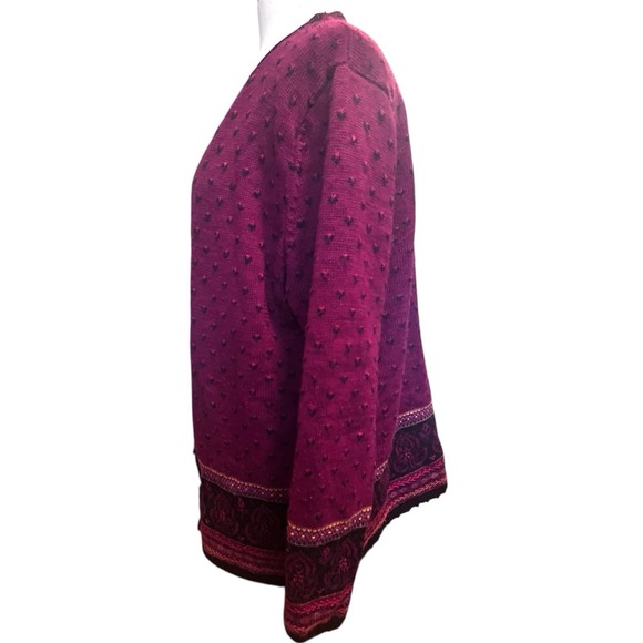 Vtg 90 Susan Bristol Fair isle Wool Red Cardigan Sweater Lg Grandmacore Cottage - Picture 2 of 8